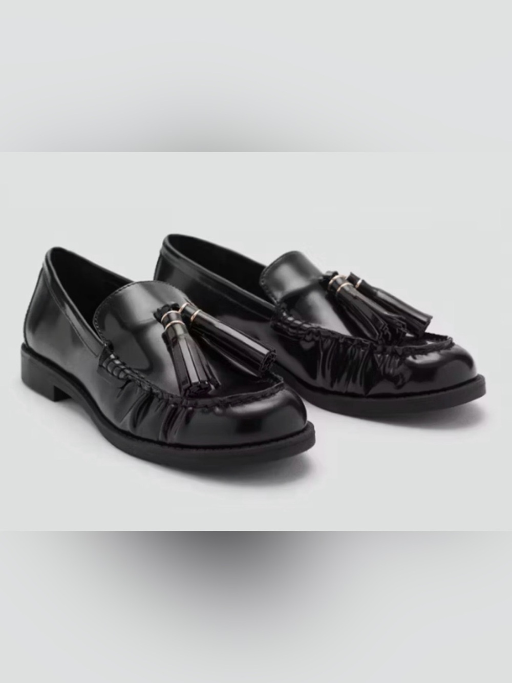 NEW MANGO MNG BLACK LEATHER TASSEL LOAFERS SHOES SZ 38 US 7.5